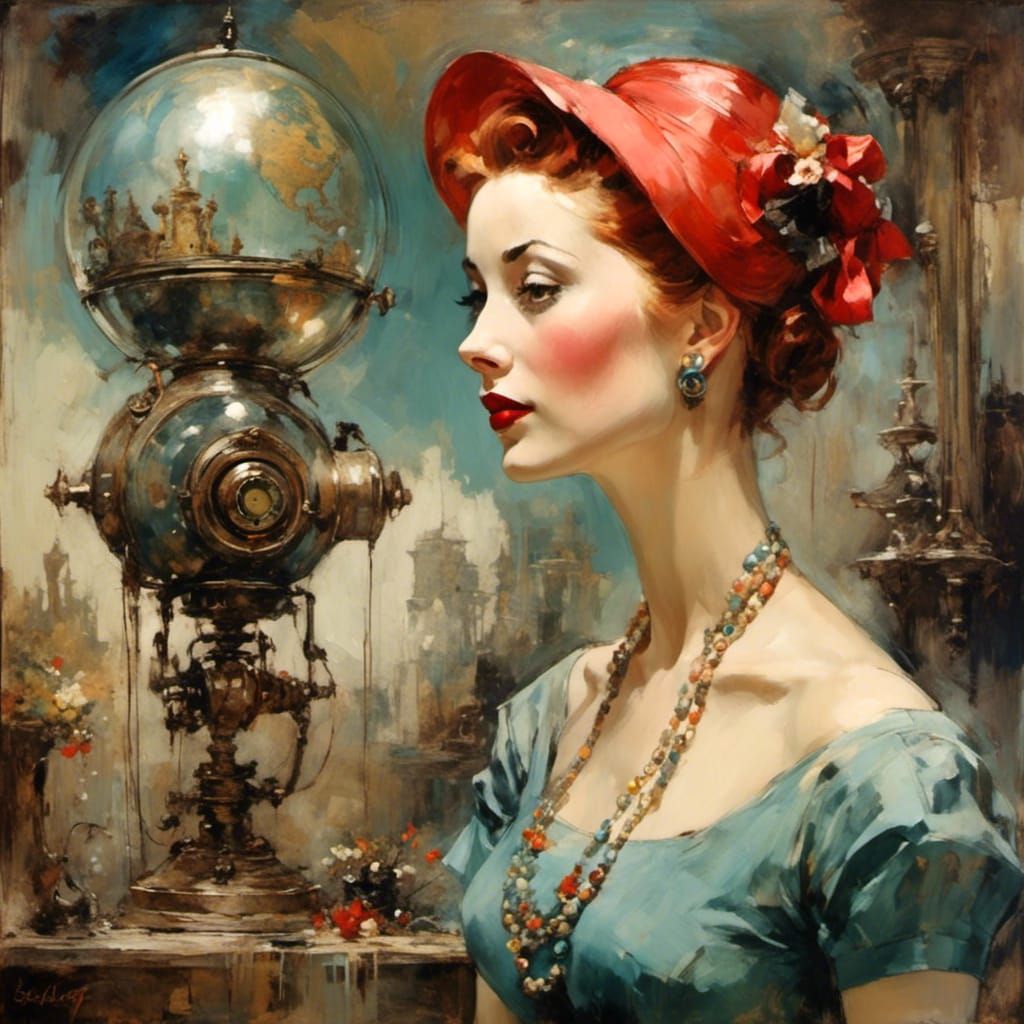 Rockabilly Girl in Watercolor Pop Surrealism