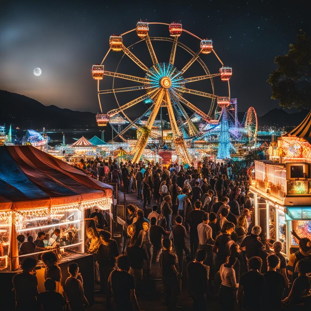 Bioluminescent Ferris Wheel at Night Carnival
