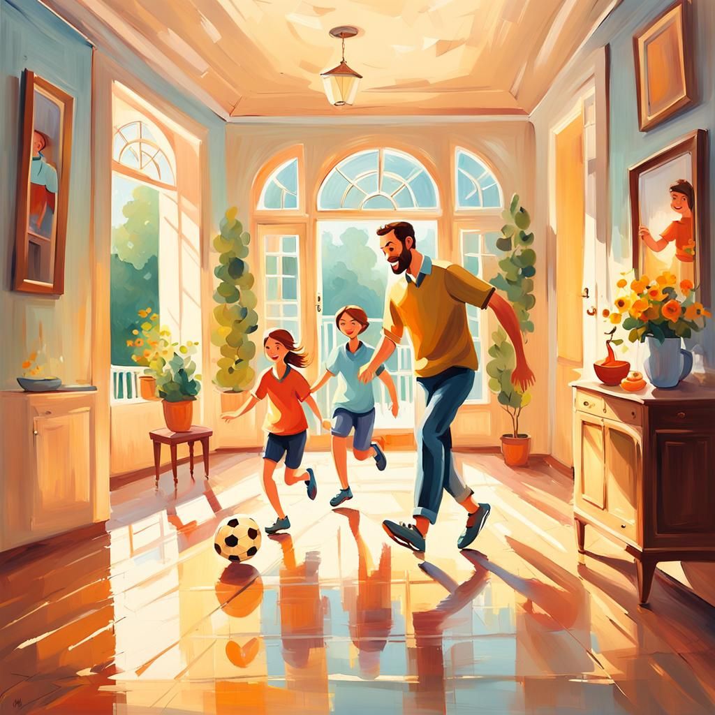 Happy Family Football Game as Impressionist Painting