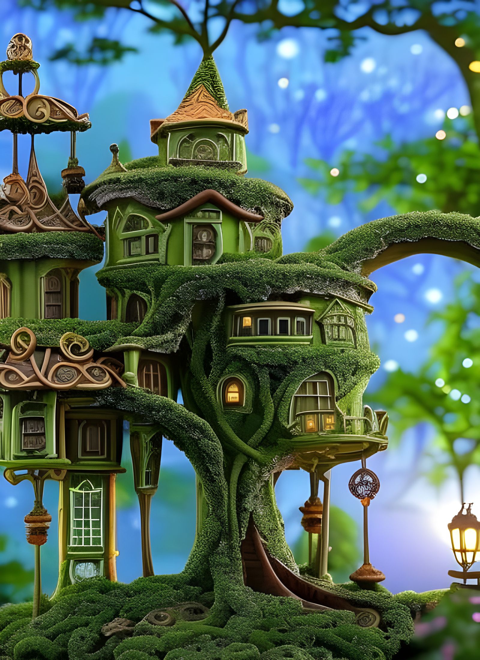 Fantasy Treehouse Mansion in Giant Glowing Tree