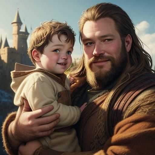 Fantasy King and Child Portrait in Photorealistic Style