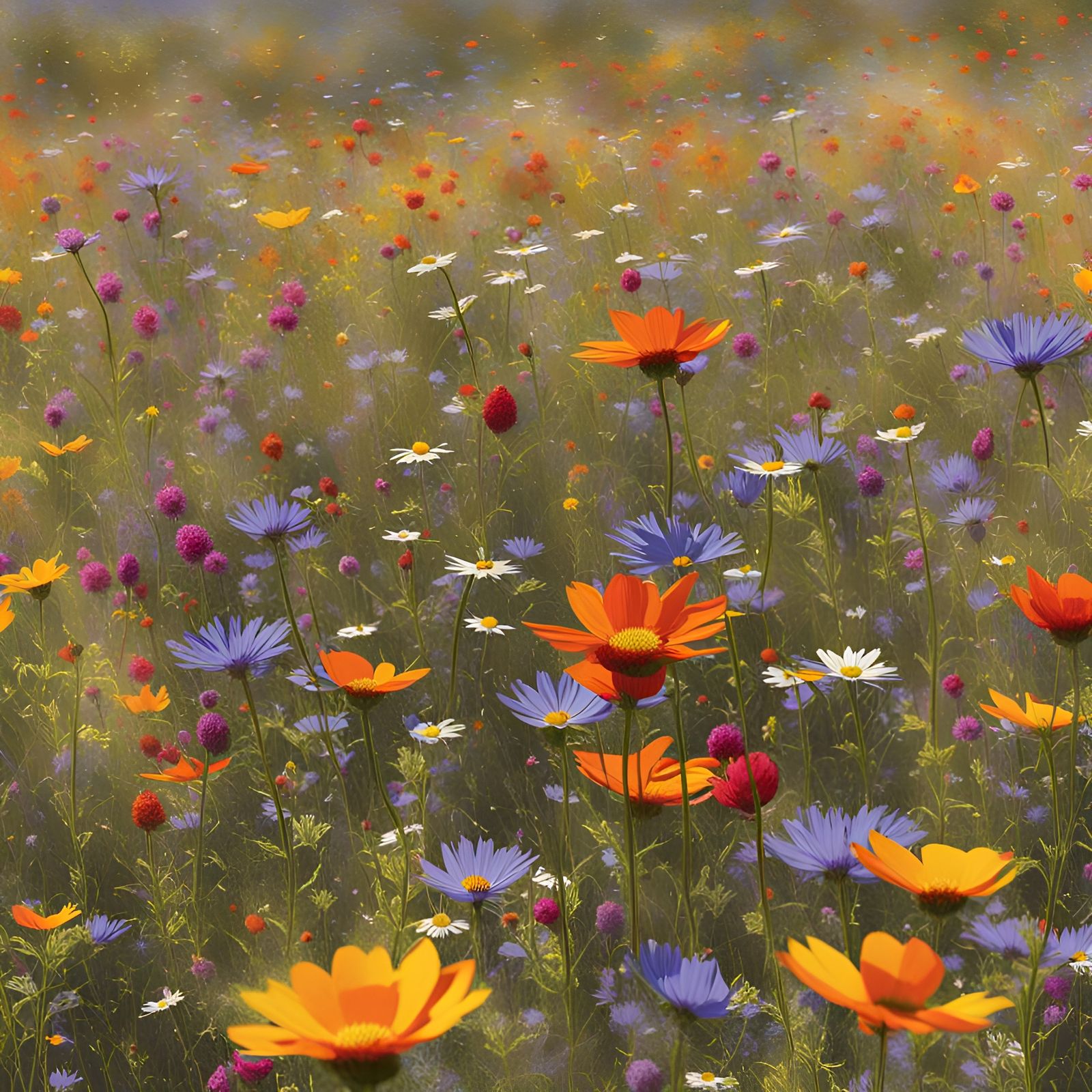 Vibrant Wildflower Field in Midday Sunlight