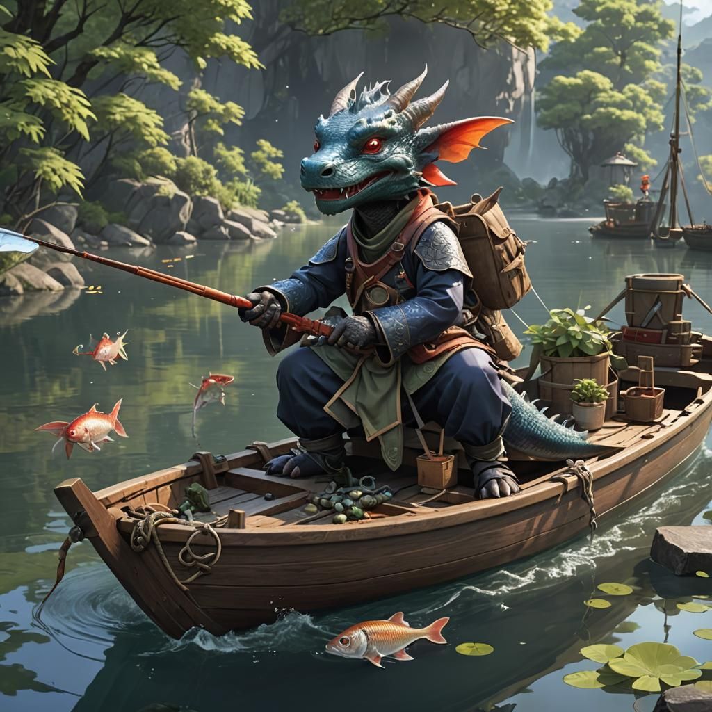 Little Dragon Fishing: 3D Anime Art