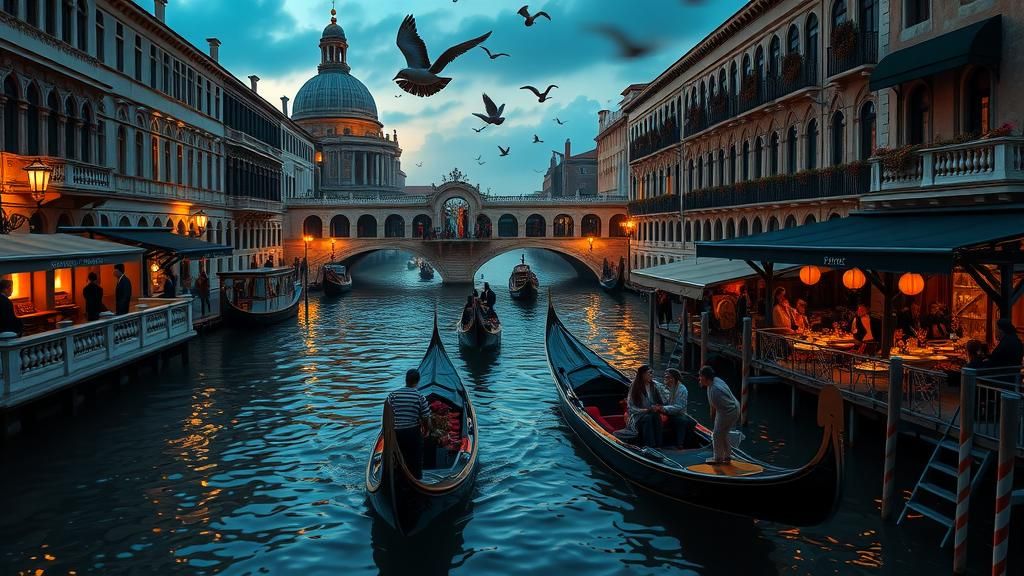 Venetian Canal Scene at Dusk in Photorealistic Style