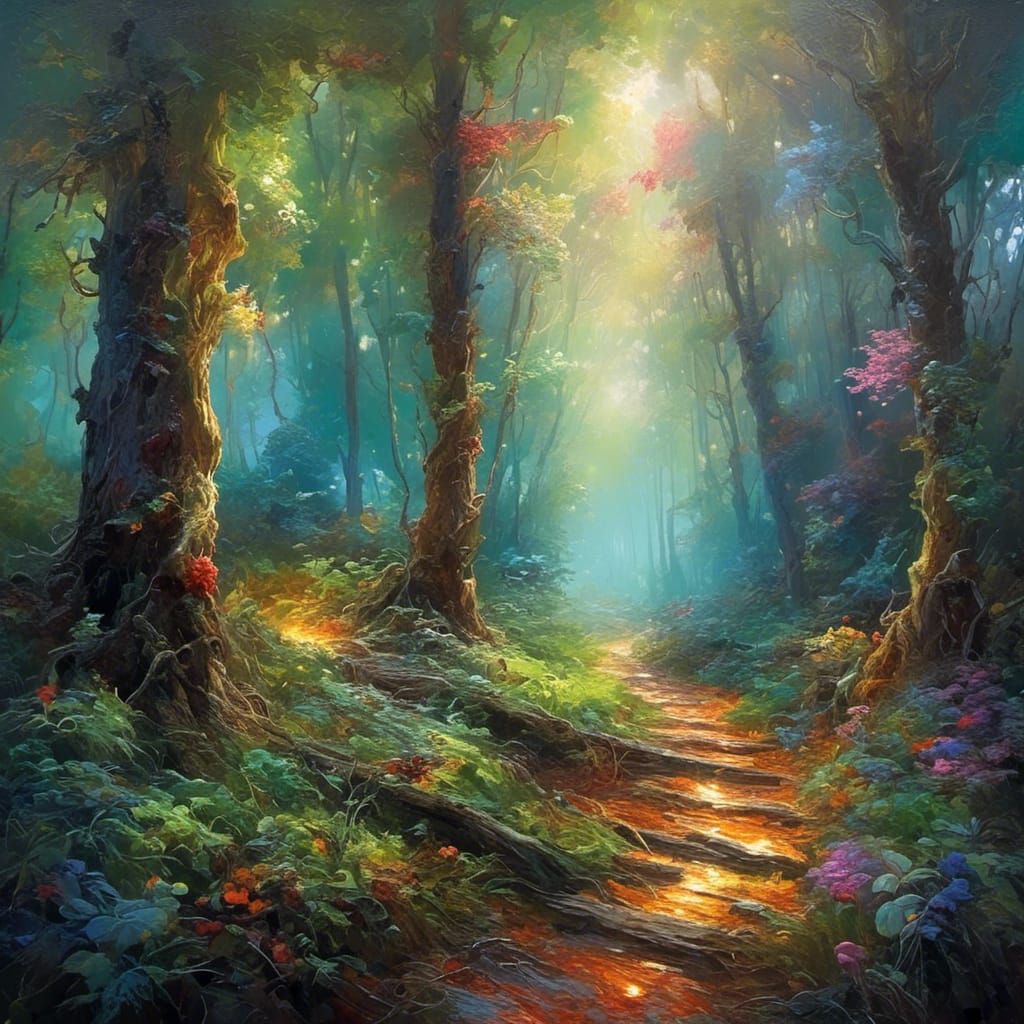 Magical Forest Path in Matte Painting Style