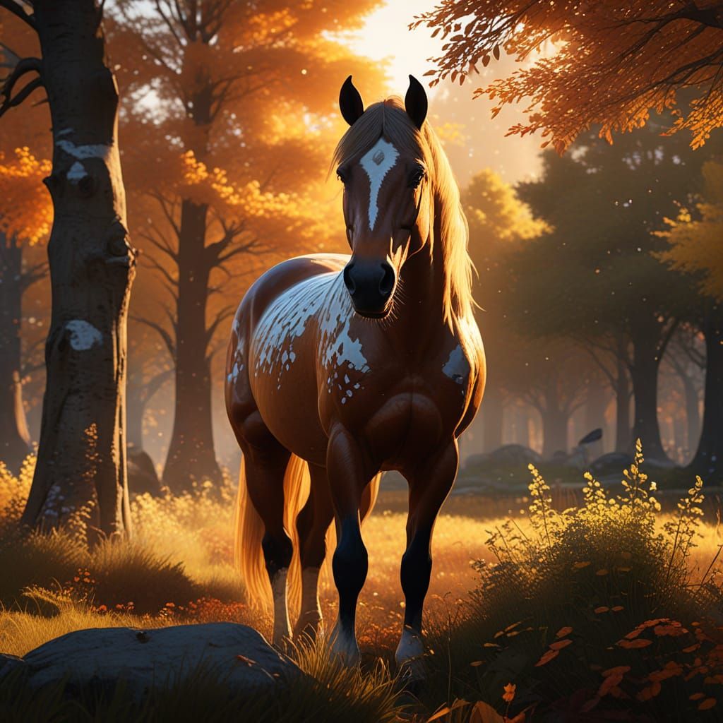 Dappled Horse Portrait in Autumnal Flower Field