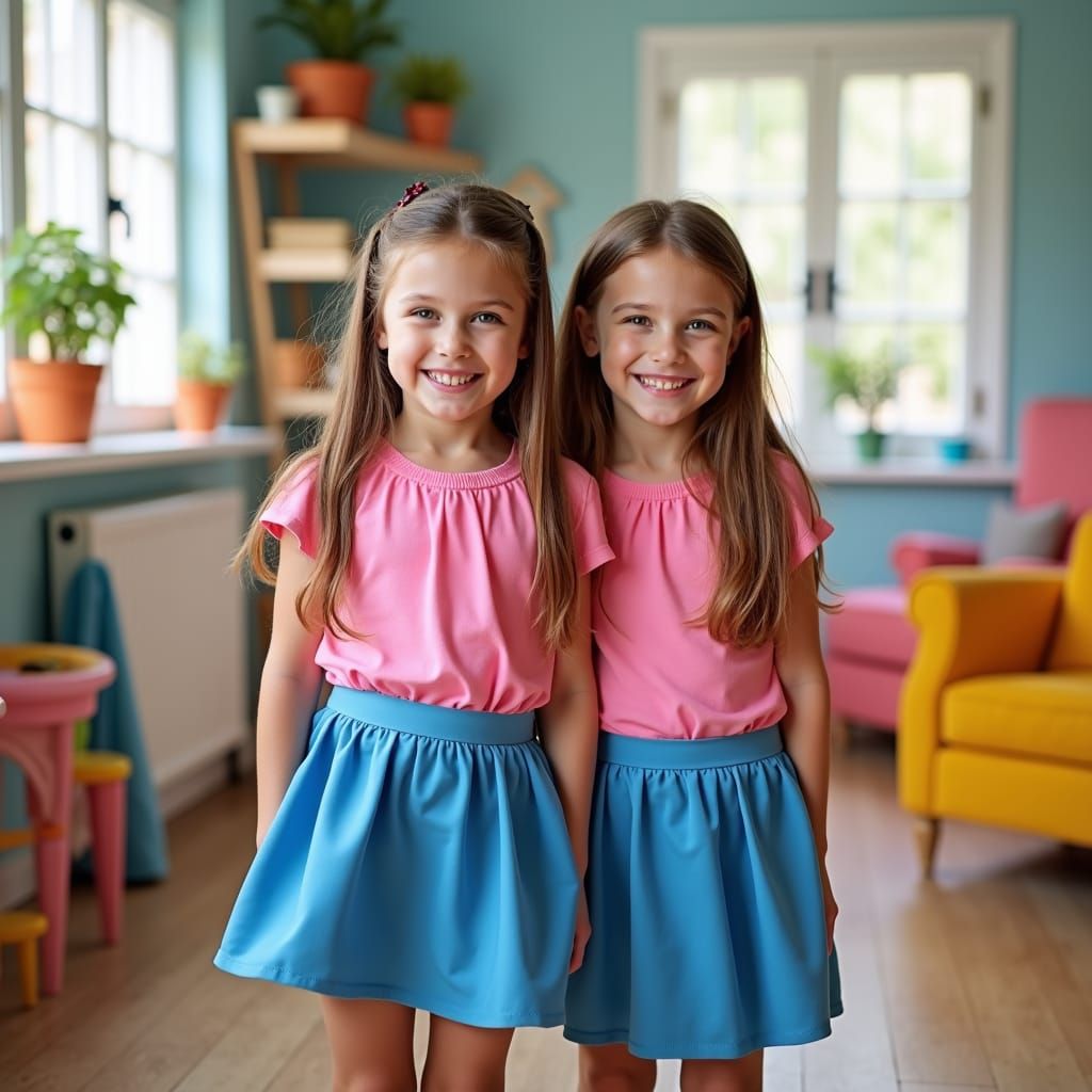 Two Cheerful Girls Ready for School