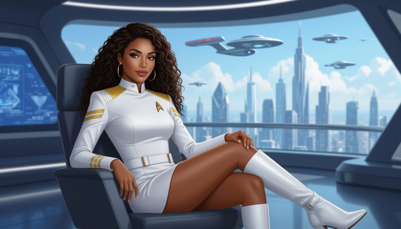 Starfleet Officer Relaxing in Futuristic Office