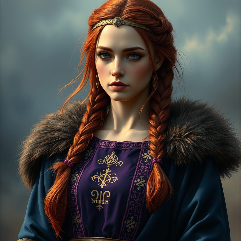 Norse Goddess Comforting Vikings: Detailed Matte Painting