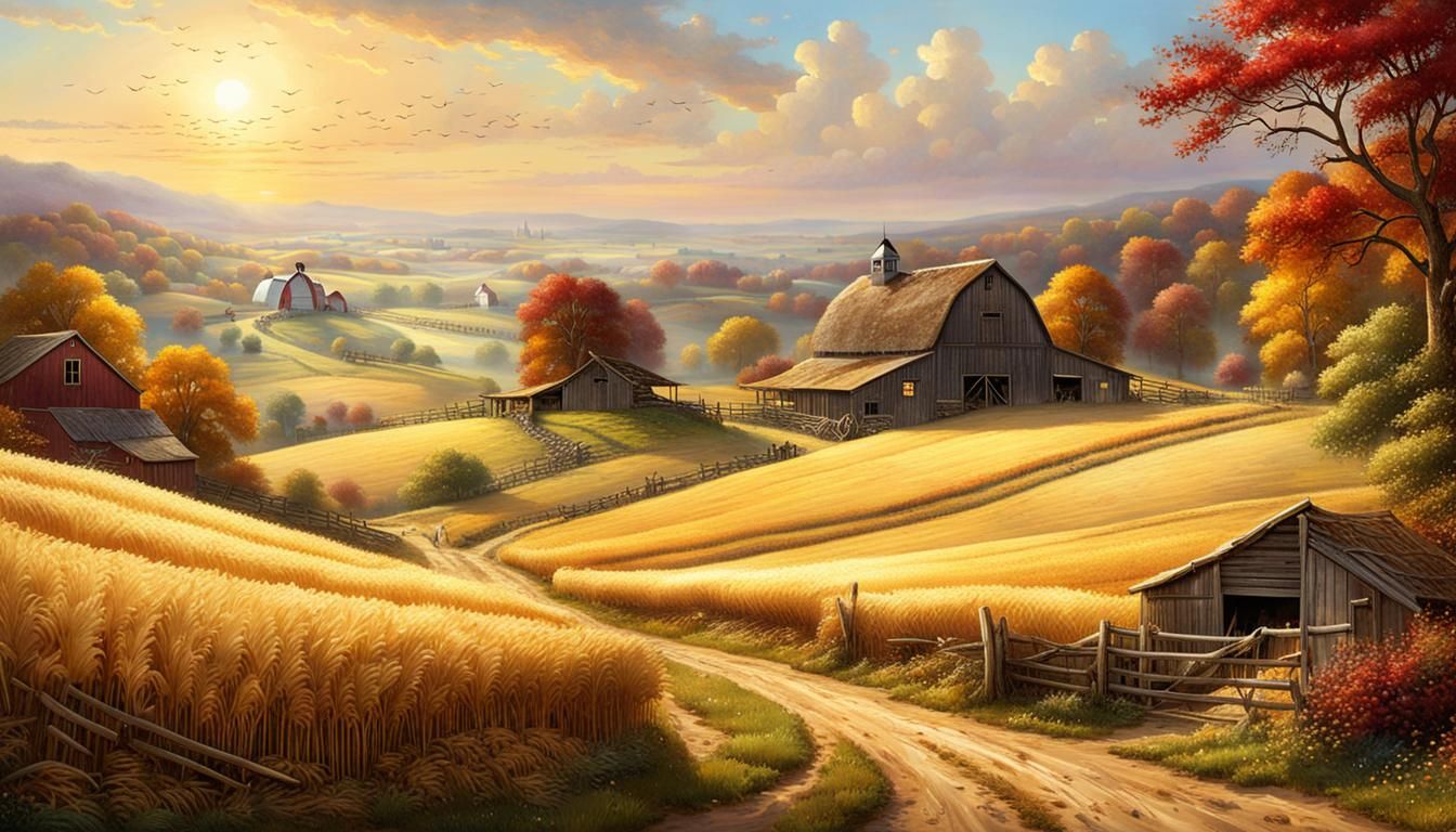 Picturesque Autumn Countryside Scene in Digital Art