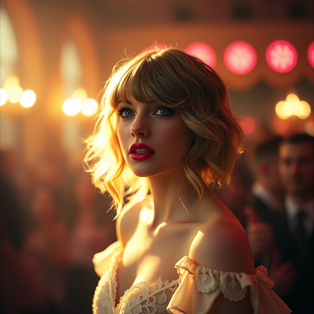Cinematic Film Still of Taylor Swift on 35mm Film