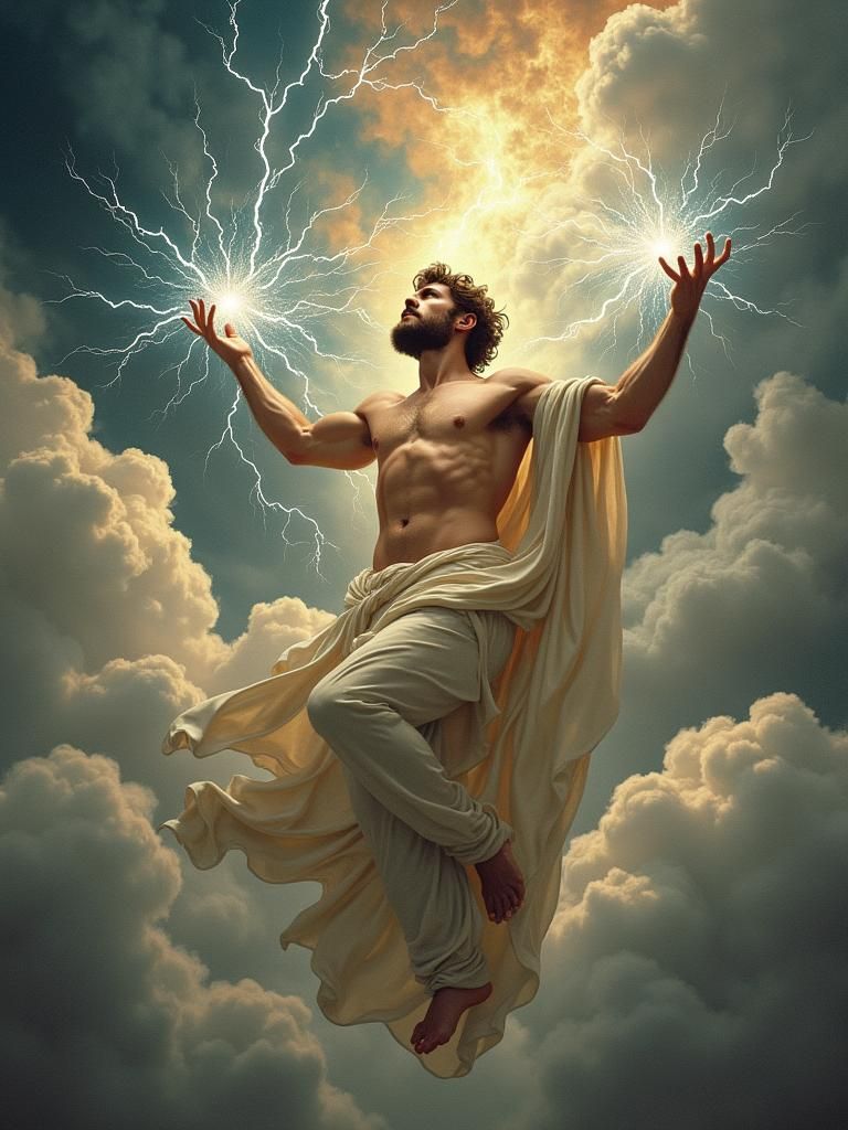Godlike Jupiter in Swirling Cloudscape, Art Nouveau Style