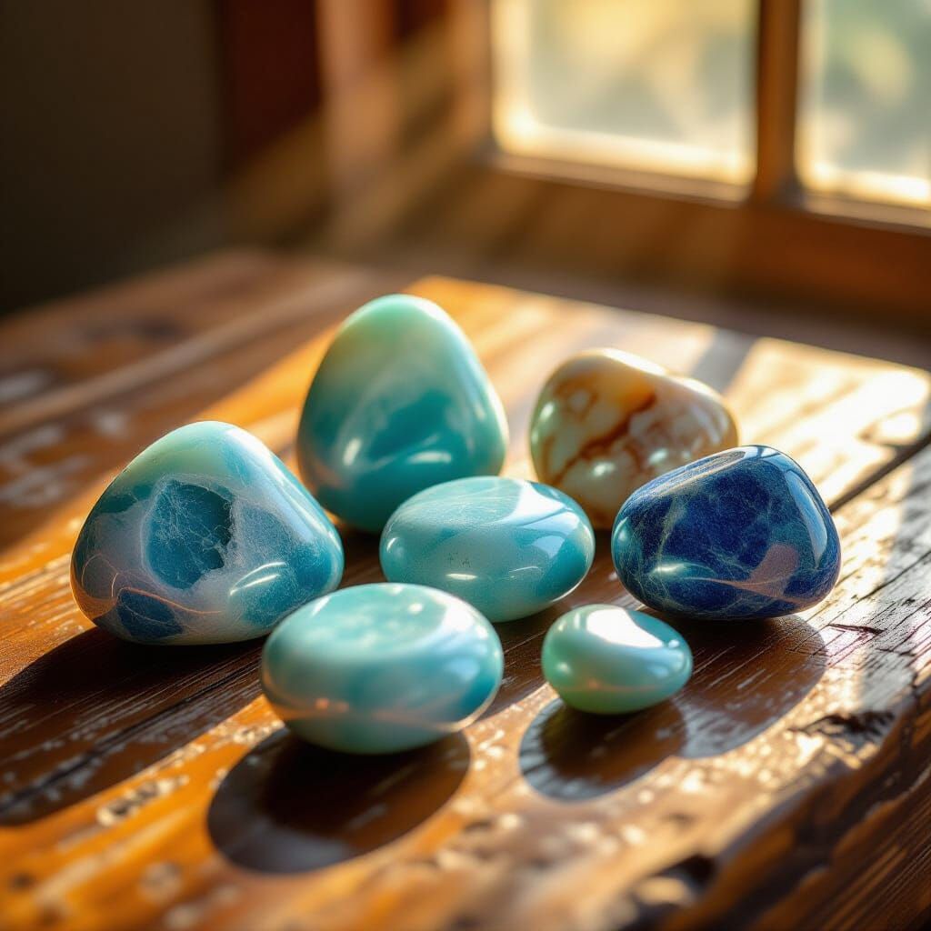 Gemstones on Table in Warm Sunshine