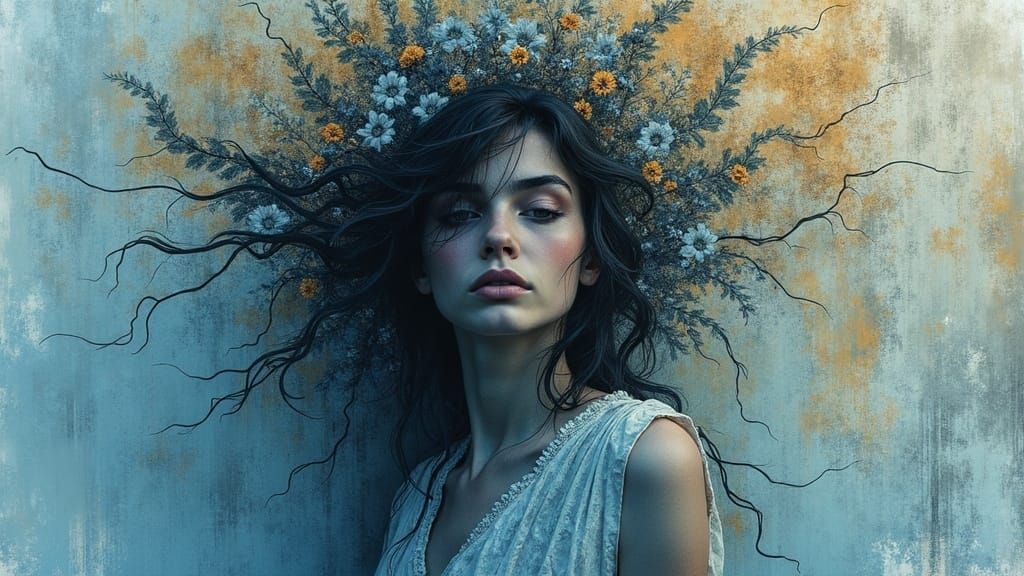 Melancholic Figure Dissolving into Wall, Byzantine-Industria...