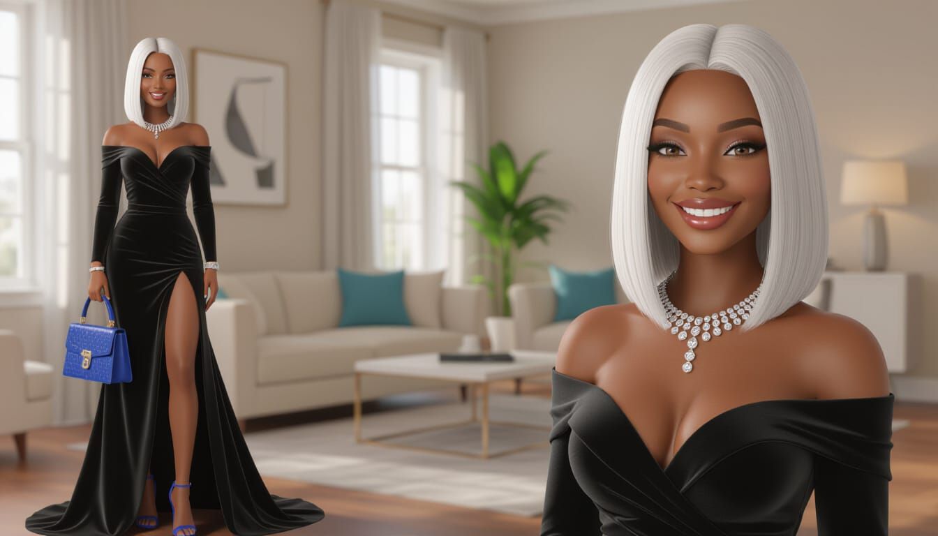 Beautiful African Woman in Black Gown with Blue Heels