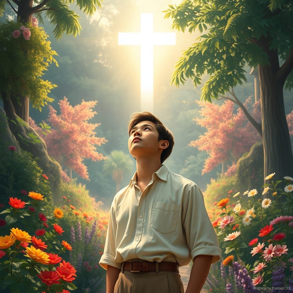 Young Man Finds Guidance in Christ's Radiant Light