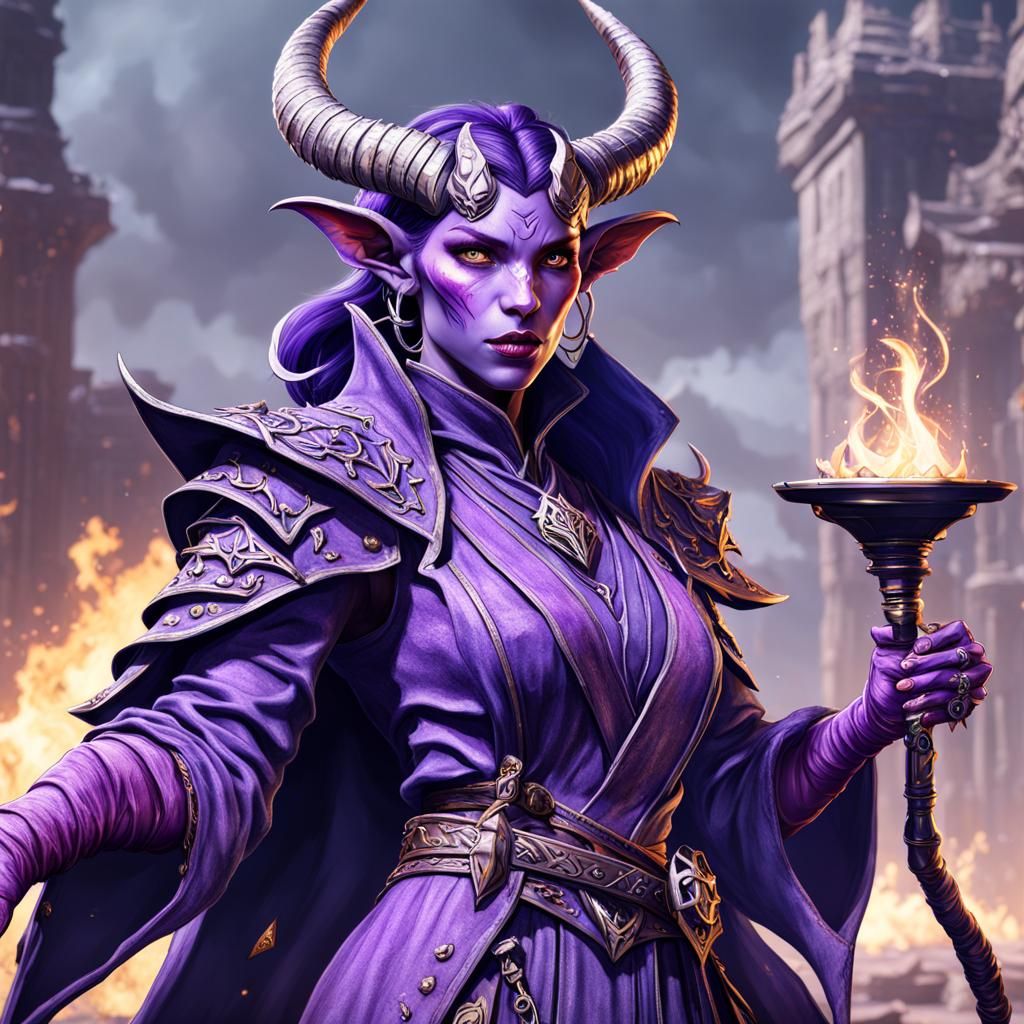 Detailed Purple Tiefling Sorcerer Character Art