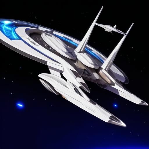 Sleek Starship Travels Through Hyperspace