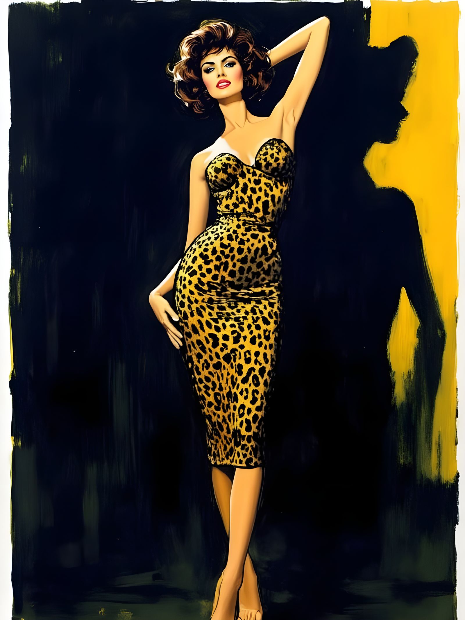 Sophia Loren in Cheetah Print Dress, 1960s Illustration Styl...