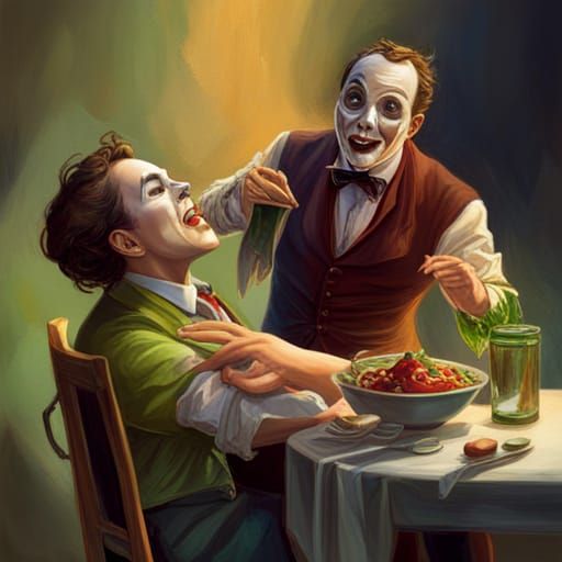 Phantom of the Opera Eating Salad: Hyperrealistic Splash Art