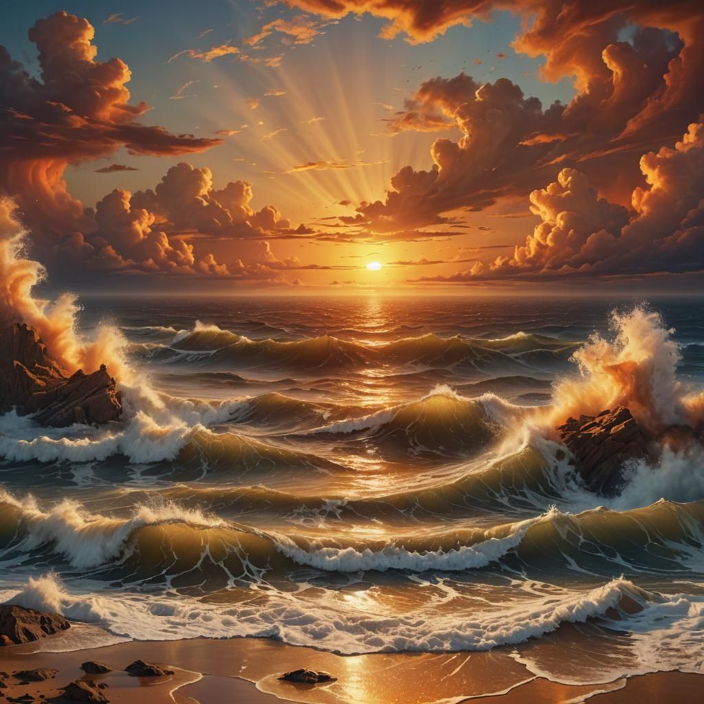 Renaissance Seascape at Sunset in Matte Painting Style