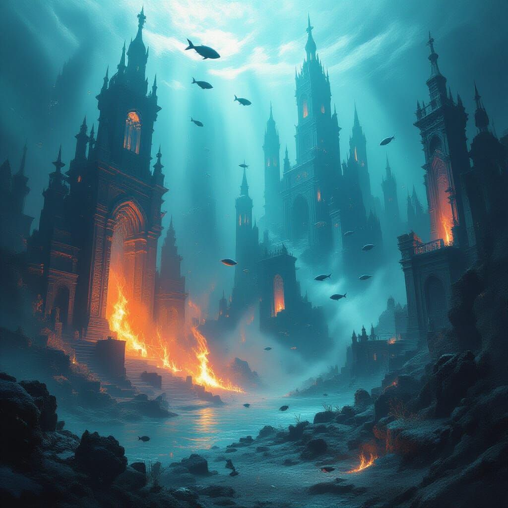 Fire and Water Elementals Clash in Sunken City Ruins