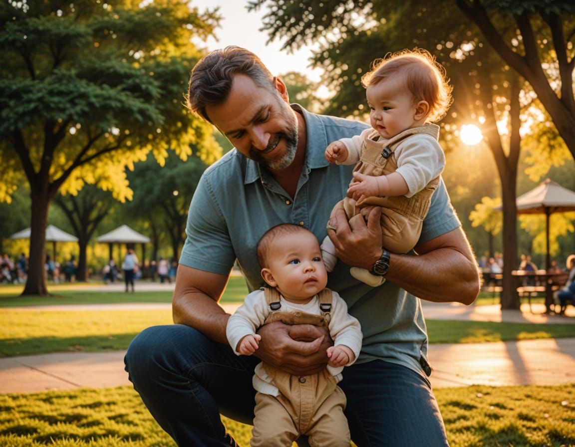 Joyful Family Moment in Park at Golden Hour