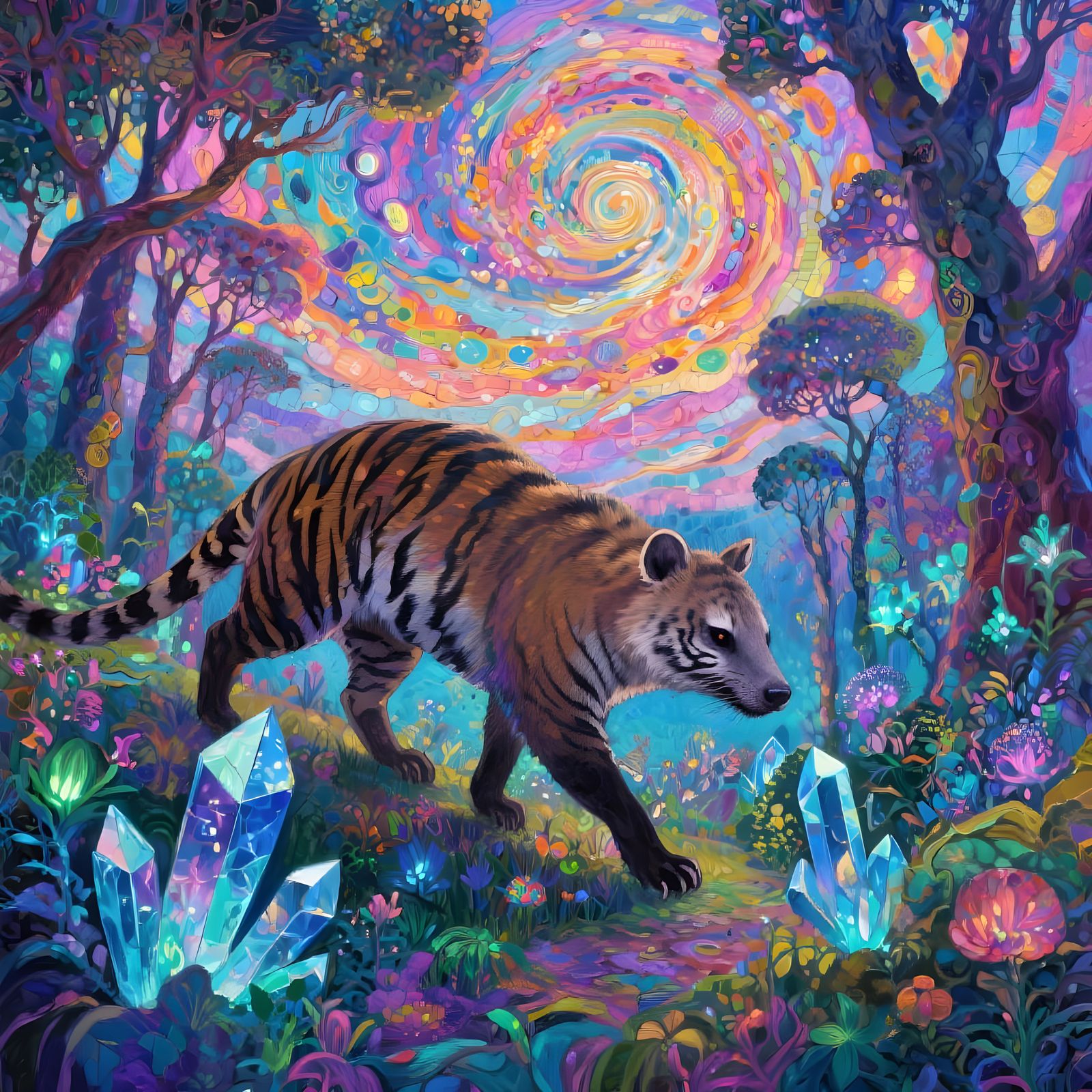 Thylacine in Psychedelic Forest, Klimt-Inspired Art
