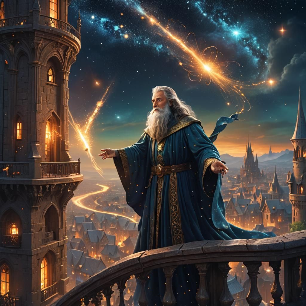 Magical Wizard Creates Galaxies in Fantasy Art