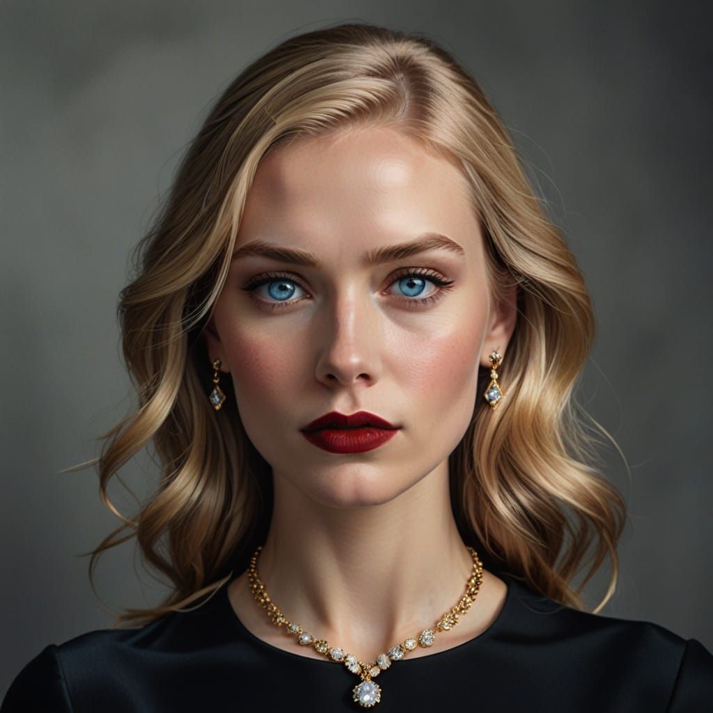 Elegant Woman in Black Dress With Diamond Jewelry
