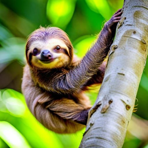Sloth and Baby Climbing in a Vibrant Forest