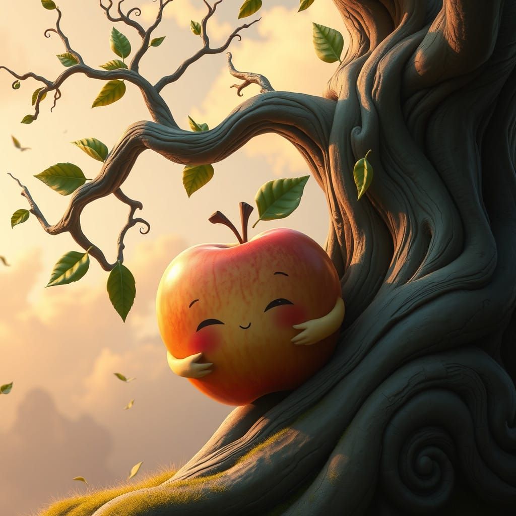 Whimsical Apple Tree in Fantasy Landscape