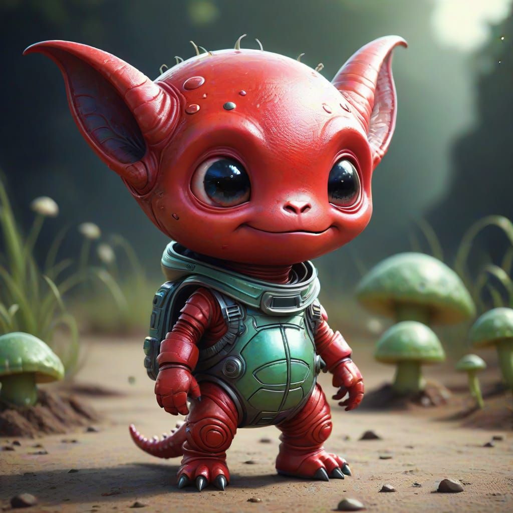 Whimsical Crimson Creature with Loving Expression