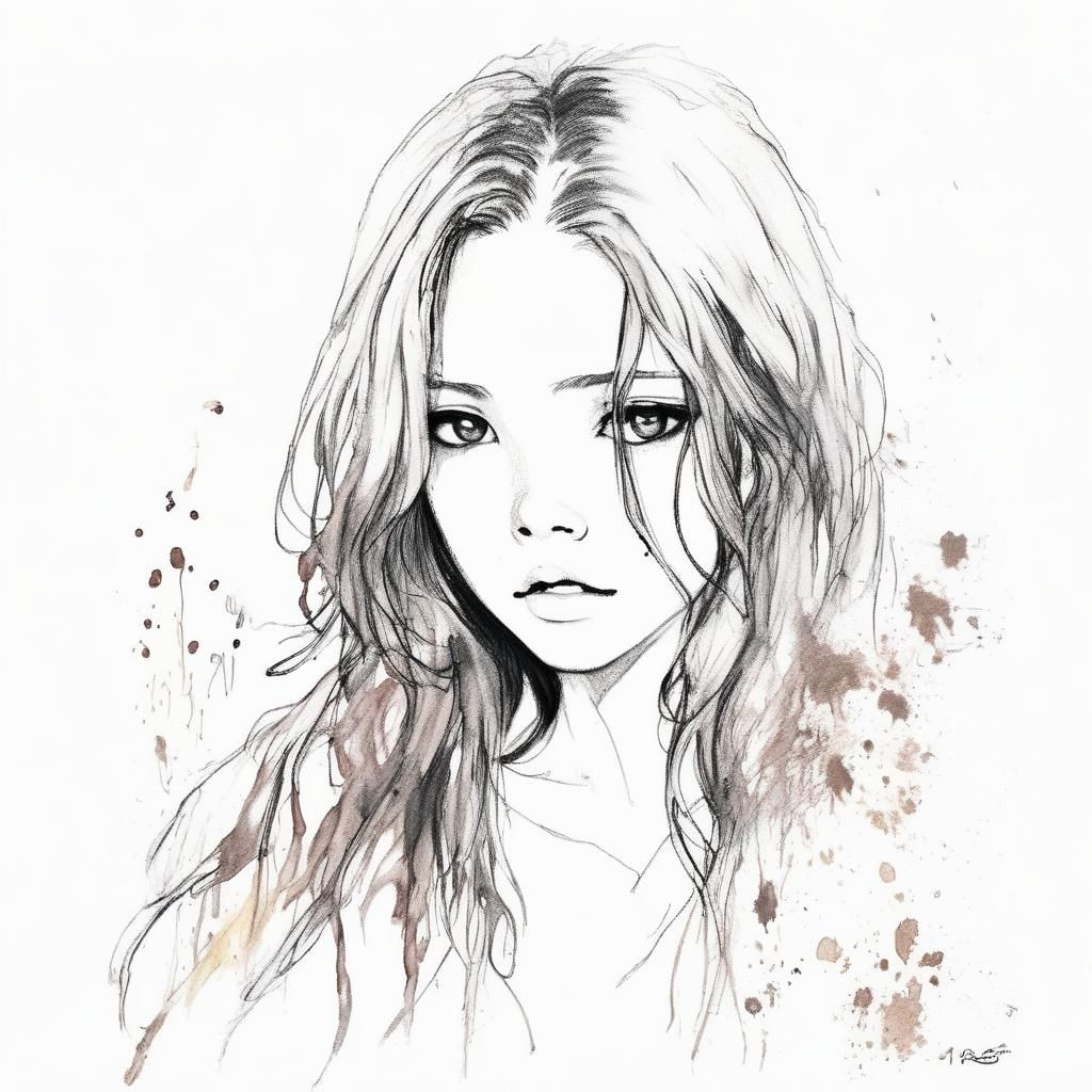 Anime Lady with Brown Hair in Painterly Triadic Colors