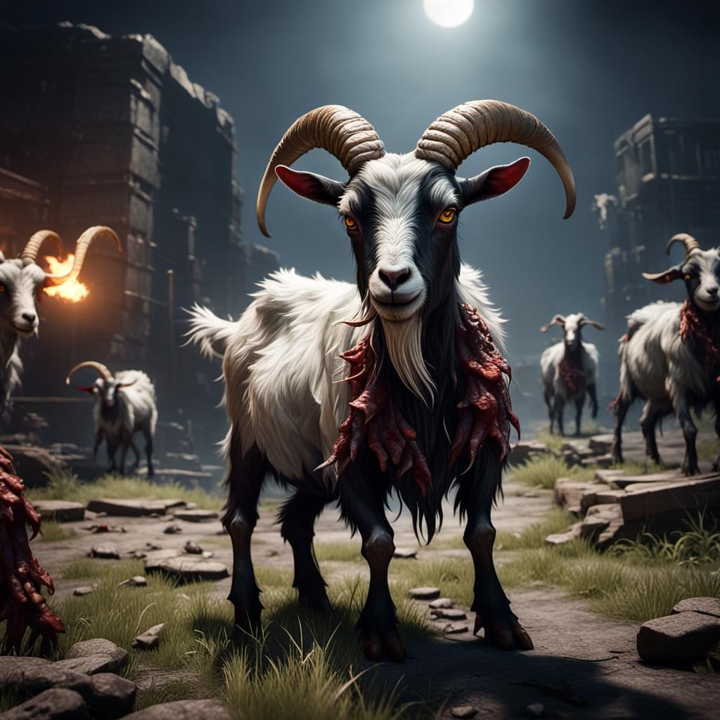 Zombie Goat in 3D Cinematic Style