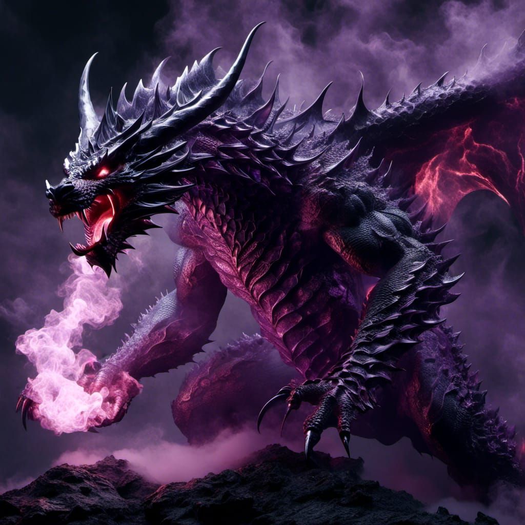 Frosty Demon Dragon Portrait in Dark Smoke