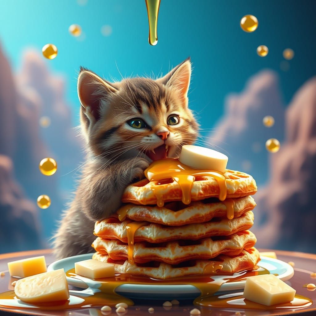 Whimsical Waffle Feast in Dreamlike Setting