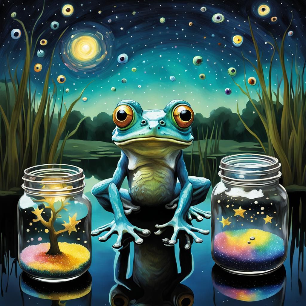 Gothic Tree Frog with Googly Eyes in Jars