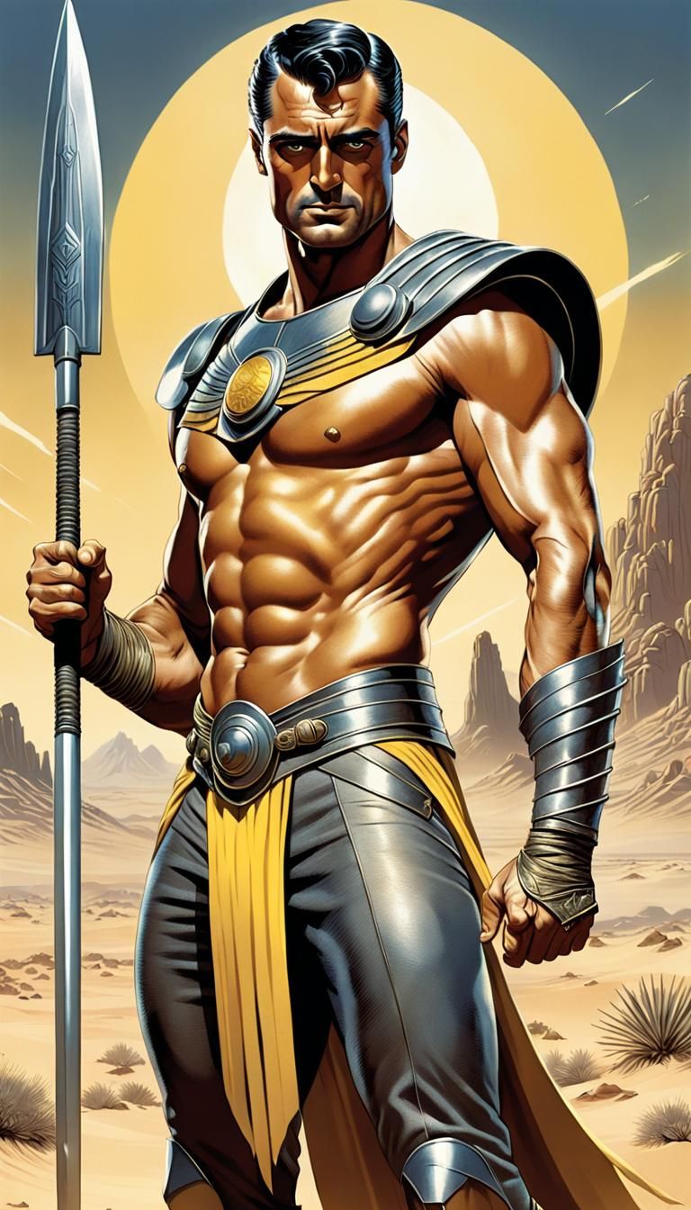 Art Deco Sci-Fi Warrior God in Desert