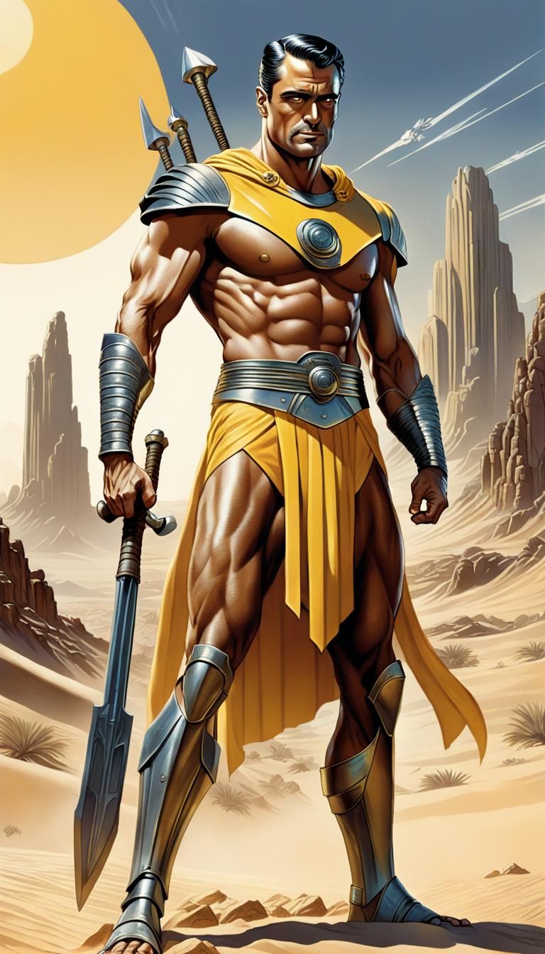 Sci-Fi Fantasy Warrior God in Art Deco Style