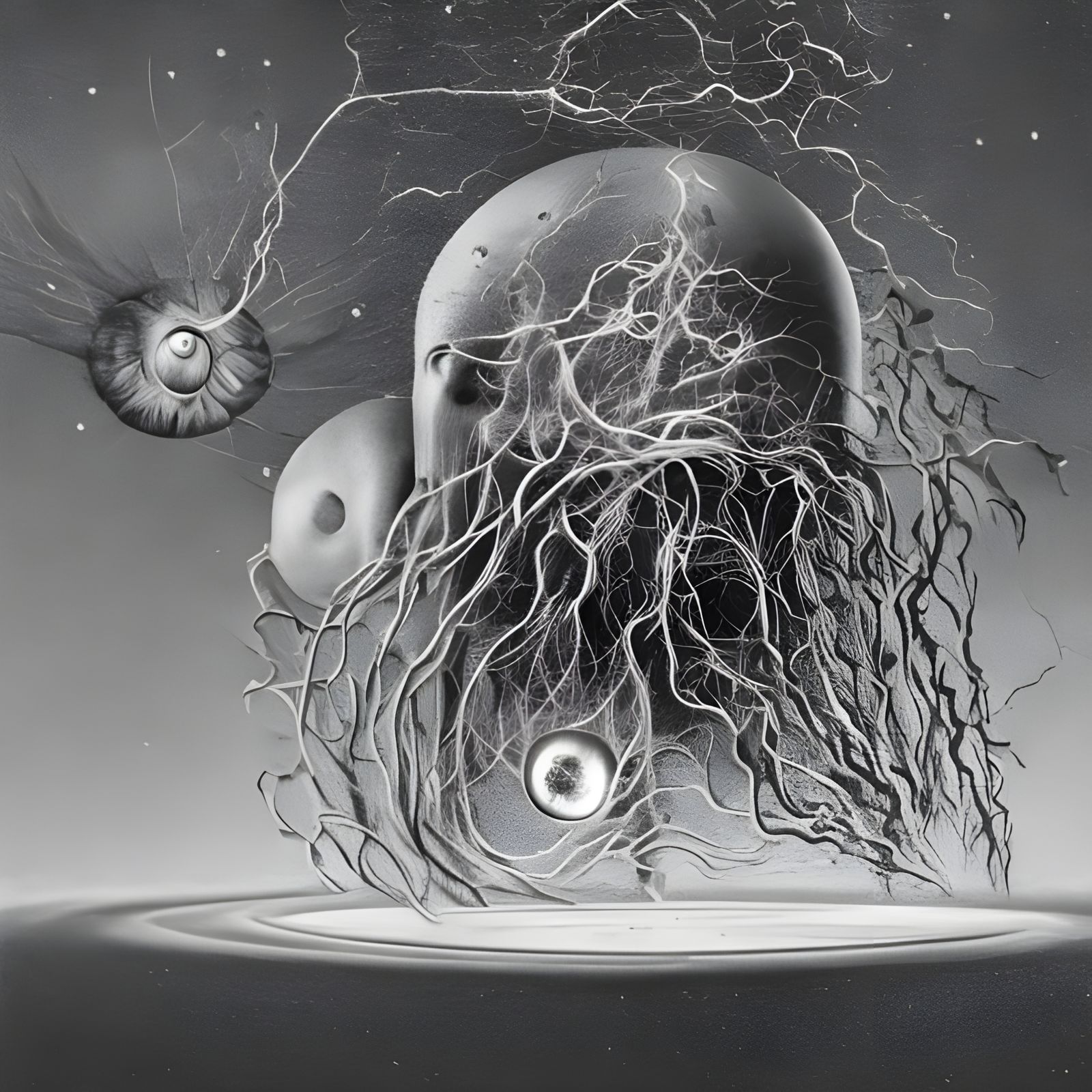 Surreal Cyborg Squid in Trashed House, Hyperrealism