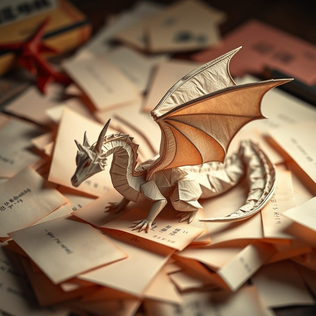 Origami Dragon in Whimsical Japanese Style