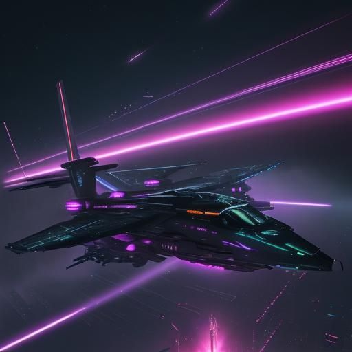 Cyberpunk Space Battle Near Damaged Station in Nebula