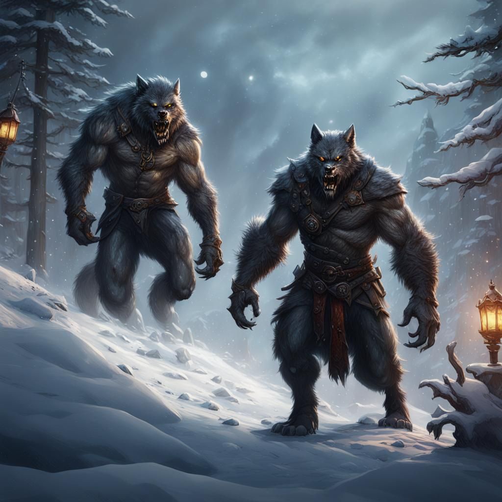 Werewolves in a Snowy Landscape: Fantasy Concept Art