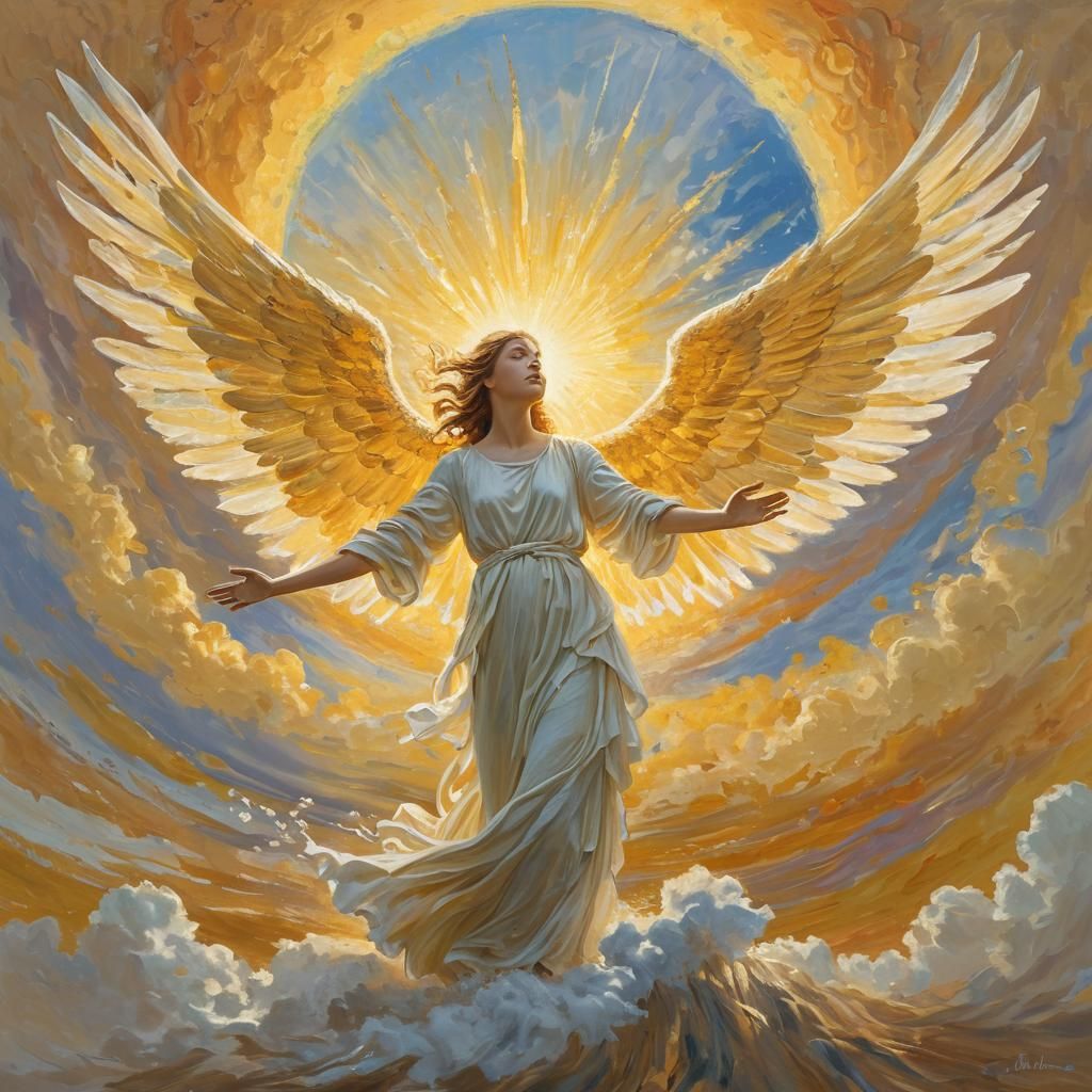 Angel Protecting Earth as Gouache Impressionist Painting