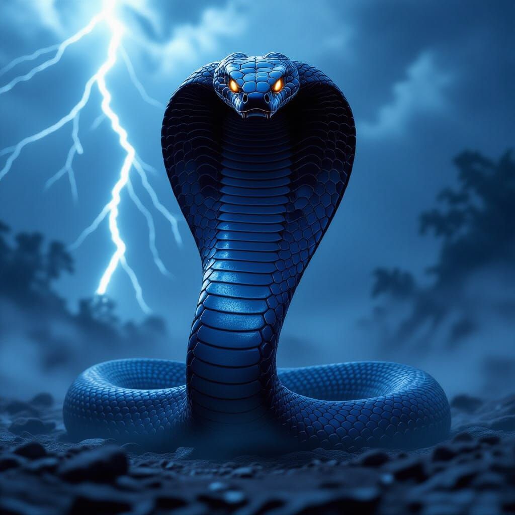 Majestic Black King Cobra in Stormy Environment