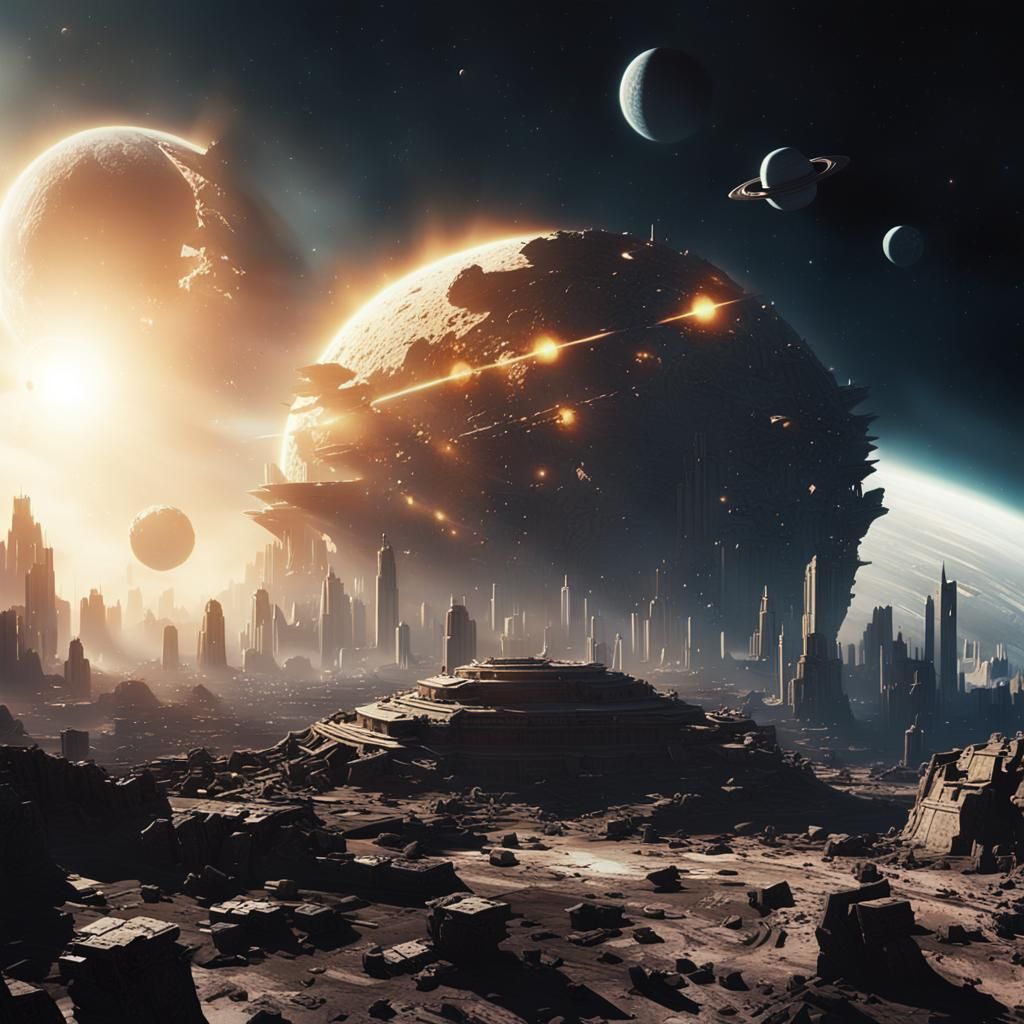 Ruined City Floating in Space Film Still