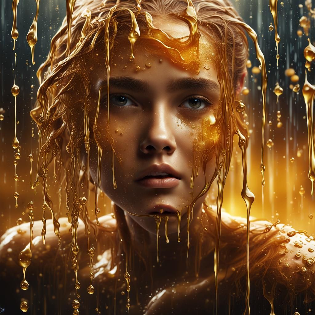 Girl with Dripping Honey Hair: Fantasy Art