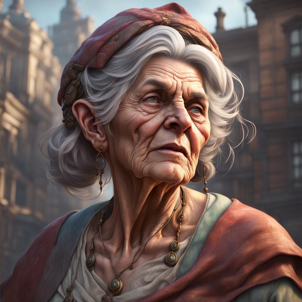 Granny Giant Portrait in Hyperdetailed Digital Art