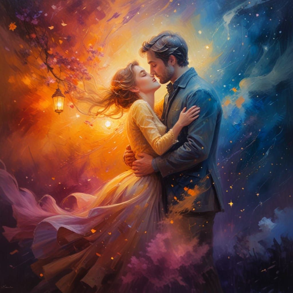 Moonlit Embrace: A Romantic Impressionist Masterpiece